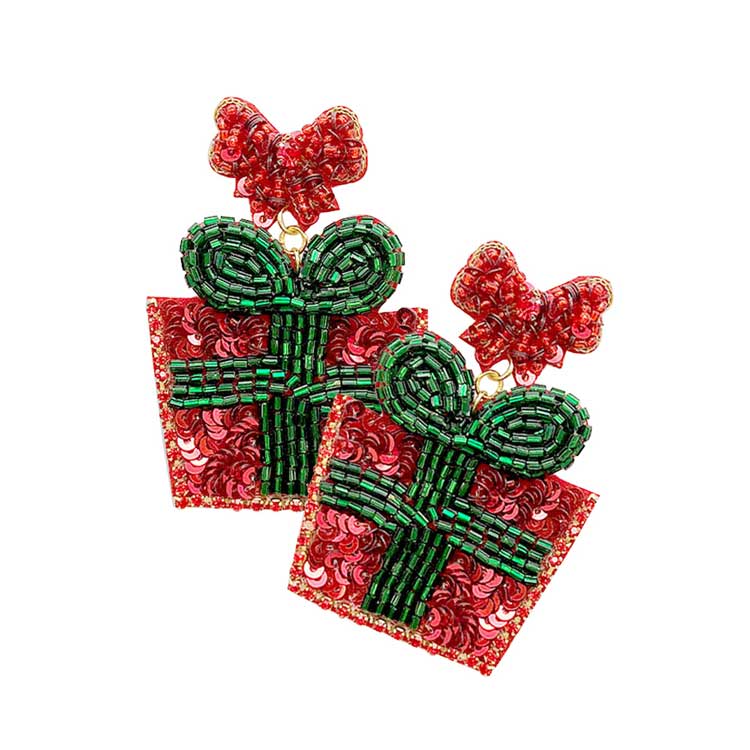 Red Felt Back Beaded Christmas Gift Dangle Earrings. Get into the Christmas spirit with our gorgeous handcrafted Christmas earrings, they will dangle on your earlobes & bring a smile to those who look at you. Perfect Gift for Birthdays, Christmas, Stocking Stuffers, Secret Santa, BFF, etc.