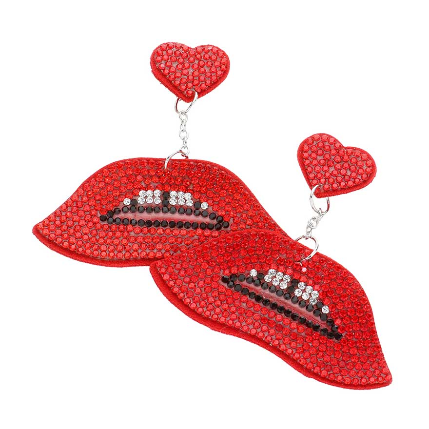 Red Felt Back Bling Heart Lips Link Dangle Earrings, a beautifully crafted design add a gorgeous glow to your outfit. Special design and unique structure make you more attractive on this valentine's. Accent all of your dresses with the extra fun vibrant color with these heart-themed lips link dangle earrings.