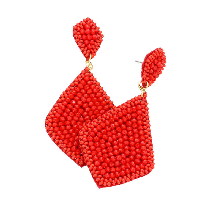 Red Felt Back Seed Beaded Petal Dangle Earrings, Seed Bead Petal Earrings jewelry that fits your lifestyle, adding a pop of pretty color. Enhance your attire with this vibrant handcrafted beautiful earrings to dress up or down your look. Coordinate these earrings with any ensemble from business casual to everyday wear, ideal for parties, events, holidays.