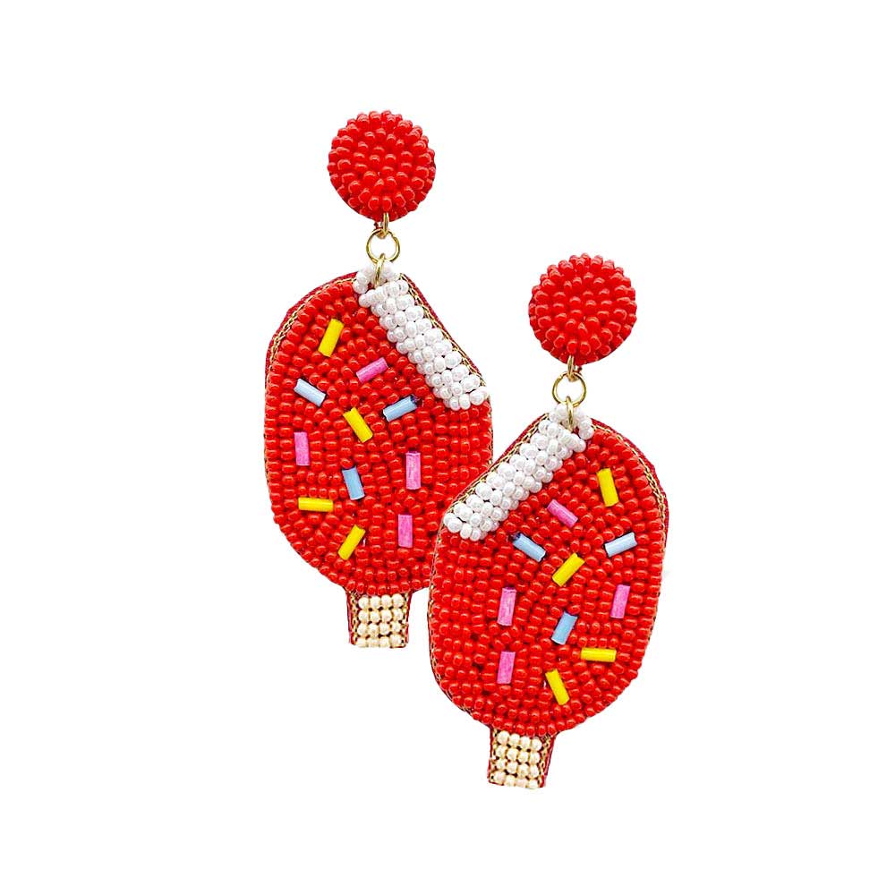 Red Felt Back Seed Beaded Popsicle Dangle Earrings, Seed Beaded Earrings fun handcrafted jewelry that fits your lifestyle, adding a pop of pretty color. Enhance your attire with these vibrant artisanal earrings to show off your fun trendsetting style. Great gift idea for Wife, Mom, or your Loving One.