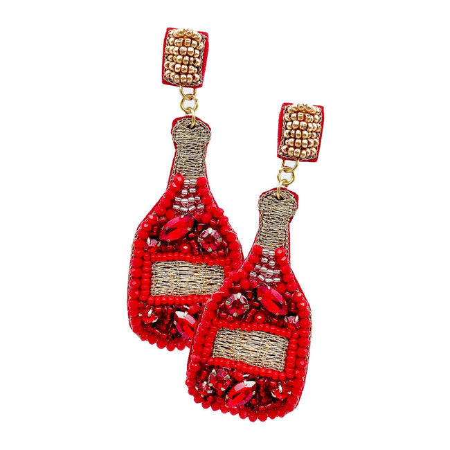 Red Felt Back Stone Embellished Champagne Dangle Earrings. Beautifully crafted design adds a gorgeous glow to any outfit. Jewelry that fits your lifestyle! Perfect Birthday Gift, Anniversary Gift, Mother's Day Gift, Anniversary Gift, Graduation Gift, Prom Jewelry, Just Because Gift, Thank you Gift.