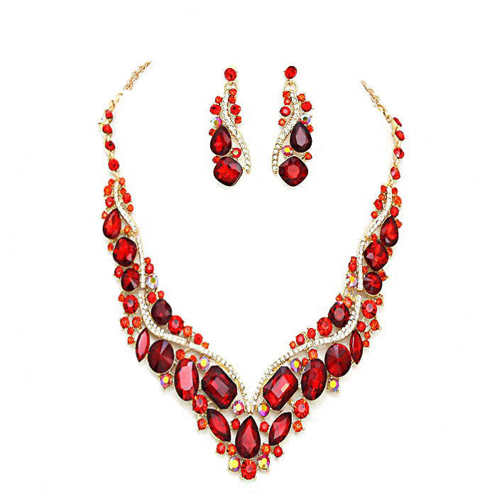 Crystal Inset Necklace matching Earrings Evening Set