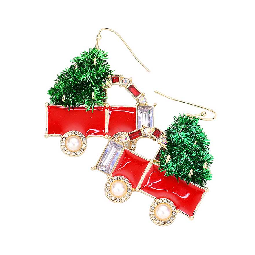 Red Green Enamel Stone Embellished Christmas Cart Dangle Earrings, elegance and cuteness becomes you in these lightweight and playful, shiny glamorous Christmas earrings, get into the Christmas spirit with these gorgeous handcrafted Christmas Cart Dangle Christmas earrings, they will dangle on your earlobes & bring a smile to those who look at you. Perfect Gift December Birthdays, Christmas, Stocking Stuffers, Secret Santa, BFF, etc. 
