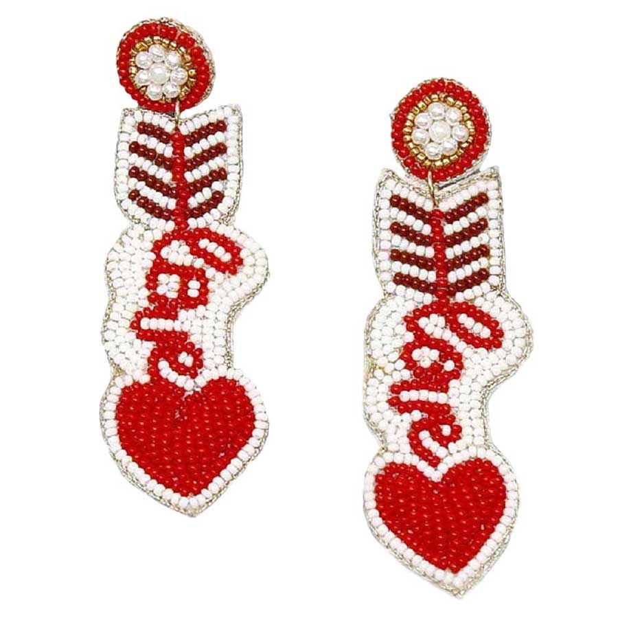 Red Heart Arrow With Love Seed Bead Earrings, Take your love for statement accessorizing to a new level of affection with these seed-beaded earrings. Accent all of your dresses with the extra fun vibrant color with these heart arrows with love beaded earrings. Wear these lovely earrings to make you stand out from the crowd & show your trendy choice this valentine.