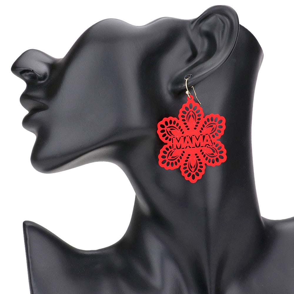 Red Mama Message Colored Brass Metal Flower Dangle Earrings, jewelry that fits your lifestyle, adding a pop of pretty color. Show your love for mom with these beautiful Mama Metal Flower Dangle Earrings. These are excellent gift ideas for your bride, ladies, mother, daughter, wife, friends, or a special treat for yourself.