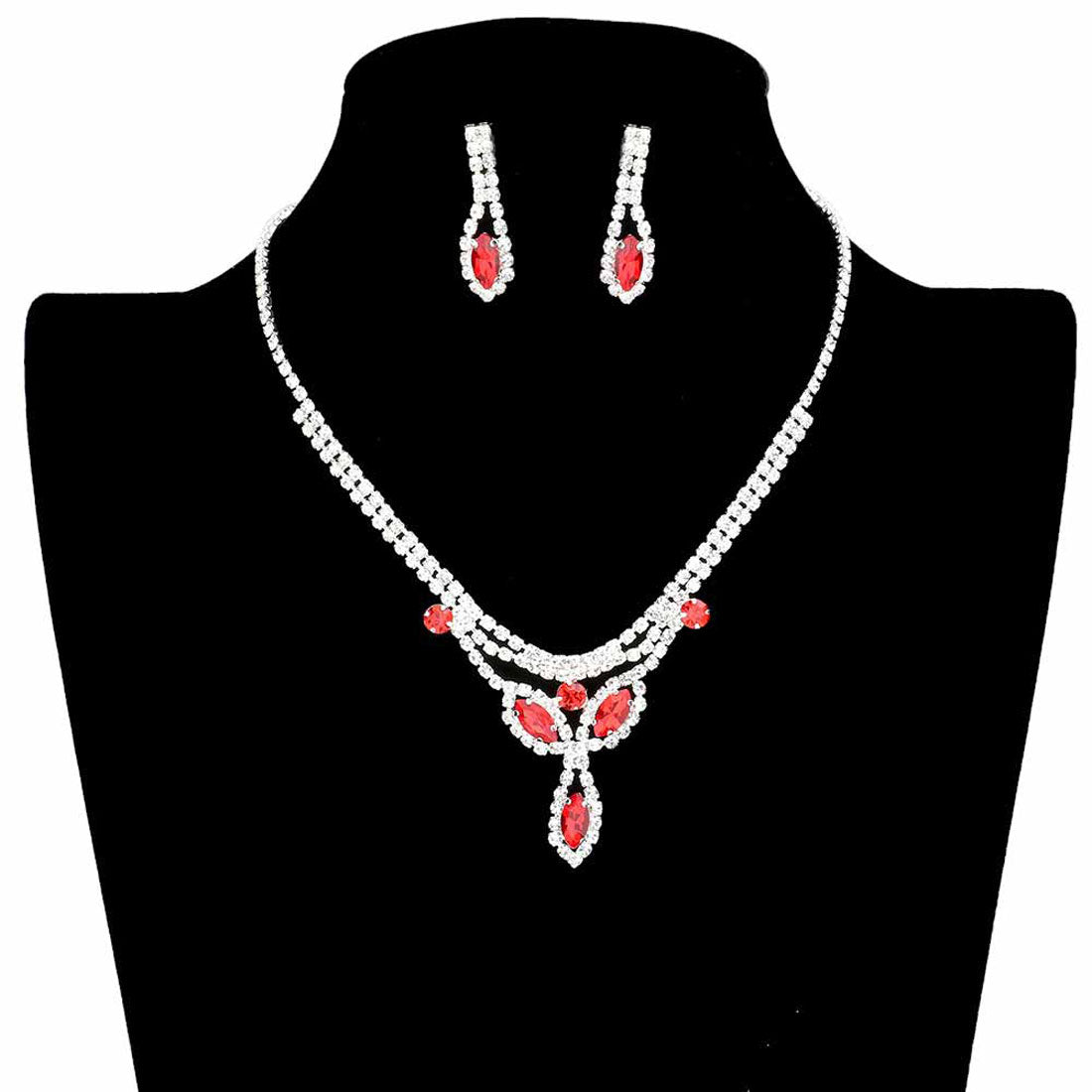 Red Marquise Stone Accented Rhinestone Pave Necklace. Wear together or separate according to your event with different outfits to add perfect luxe and class with incomparable beauty. The perfect accessory for adding just the right amount of shimmer and a touch of class to special events. These classy necklace sets are perfect for Party, Wedding, Evening, and even everyday wear. Awesome gift for birthday, Anniversary, Valentine’s Day, or any special occasion.