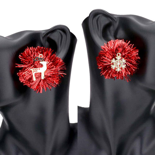 Red Mismatched Enamel Rudolph Snowflake Tinsel Earrings, put on a pop of color to complete your ensemble. Perfect for adding just the right amount of shimmer & shine and a touch of class to special events. Perfect Birthday Gift, Anniversary Gift, Mother's Day Gift, Graduation Gift.