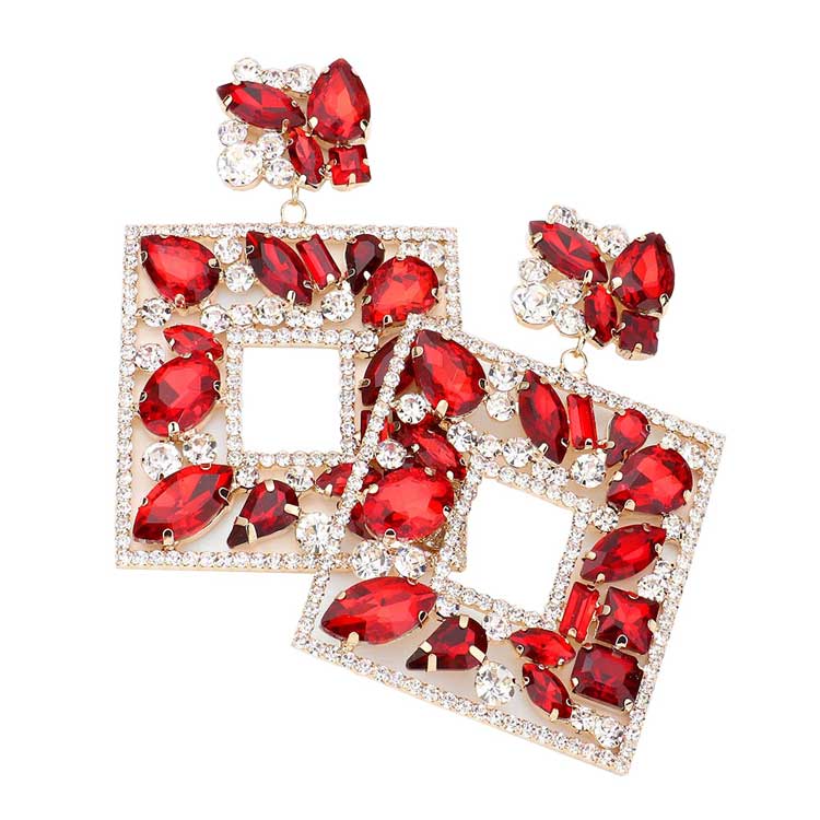 Red Multi Stone Embellished Square Dangle Evening Earrings, put on a pop of color to complete your ensemble. Beautifully crafted design adds a gorgeous glow to any outfit. Perfect for adding just the right amount of shimmer & shine. Perfect for Birthday Gift, Anniversary Gift, Mother's Day Gift, Graduation Gift.
