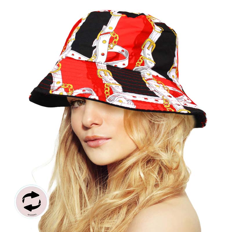 Red Reversible Chain Patterned Bucket Hat, Keep your styles on even when you are relaxing at the pool or playing at the beach. Large, comfortable, and perfect for keeping the sun off of your face, neck, and shoulders. Perfect gifts for Christmas, holidays, Valentine‚Äö√Ñ√¥s Day, or any meaningful occasion.