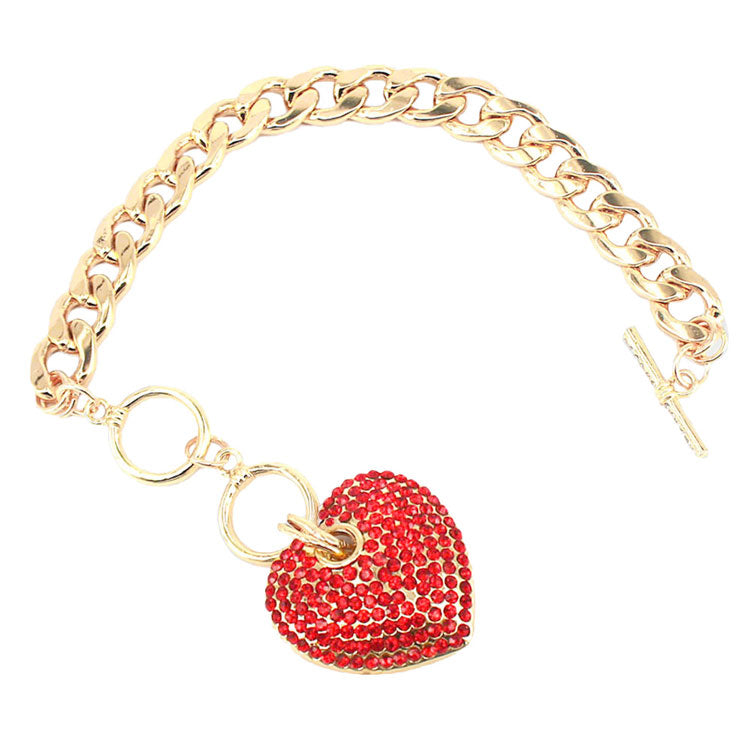 Red Rhinestone Embellished Heart Charm Toggle Bracelet. Look like the ultimate fashionista with these bracelets! Add something special to your outfit this Valentine! special It will be your new favorite accessory. Perfect Birthday Gift, Anniversary Gift, Mother's Day Gift, Anniversary Gift, Graduation Gift, Prom Jewelry, Valentine's Day Gift, Thank you Gift.