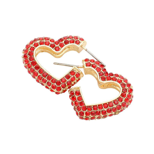 Red Rhinestone Embellished Metal Heart Hoop Earrings, Beautifully crafted design adds a gorgeous glow to any special outfit on any special occasion. Jewelry that fits your lifestyle with luxe & perfection! Take your love for accessorizing to a new level of affection with these metal heart hoop earrings. Perfect Birthday Gift, Anniversary Gift, Mother's Day Gift, Anniversary Gift, Graduation Gift, Prom Jewelry, Just Because Gift, Thank you Gift.