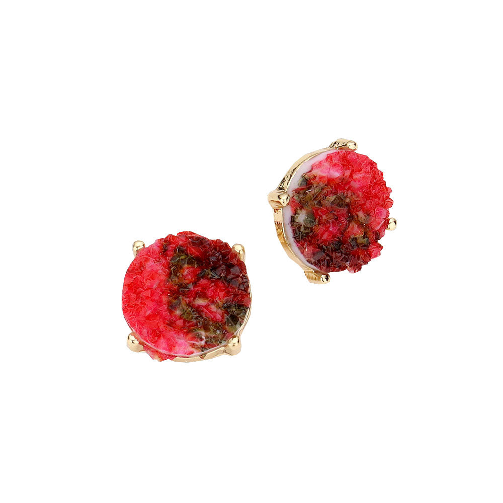 Red Round Druzy Stud Earrings. Get ready with these bright earrings, put on a pop of color to complete your ensemble. Perfect for adding just the right amount of shimmer & shine and a touch of class to special events. Perfect Birthday Gift, Anniversary Gift, Mother's Day Gift, Graduation Gift.