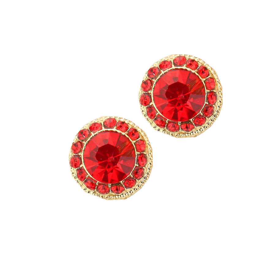Red Round Stone Stud Evening Earrings. Beautifully crafted design adds a gorgeous glow to any outfit. Jewelry that fits your lifestyle! Perfect Birthday Gift, Anniversary Gift, Mother's Day Gift, Anniversary Gift, Graduation Gift, Prom Jewelry, Just Because Gift, Thank you Gift.