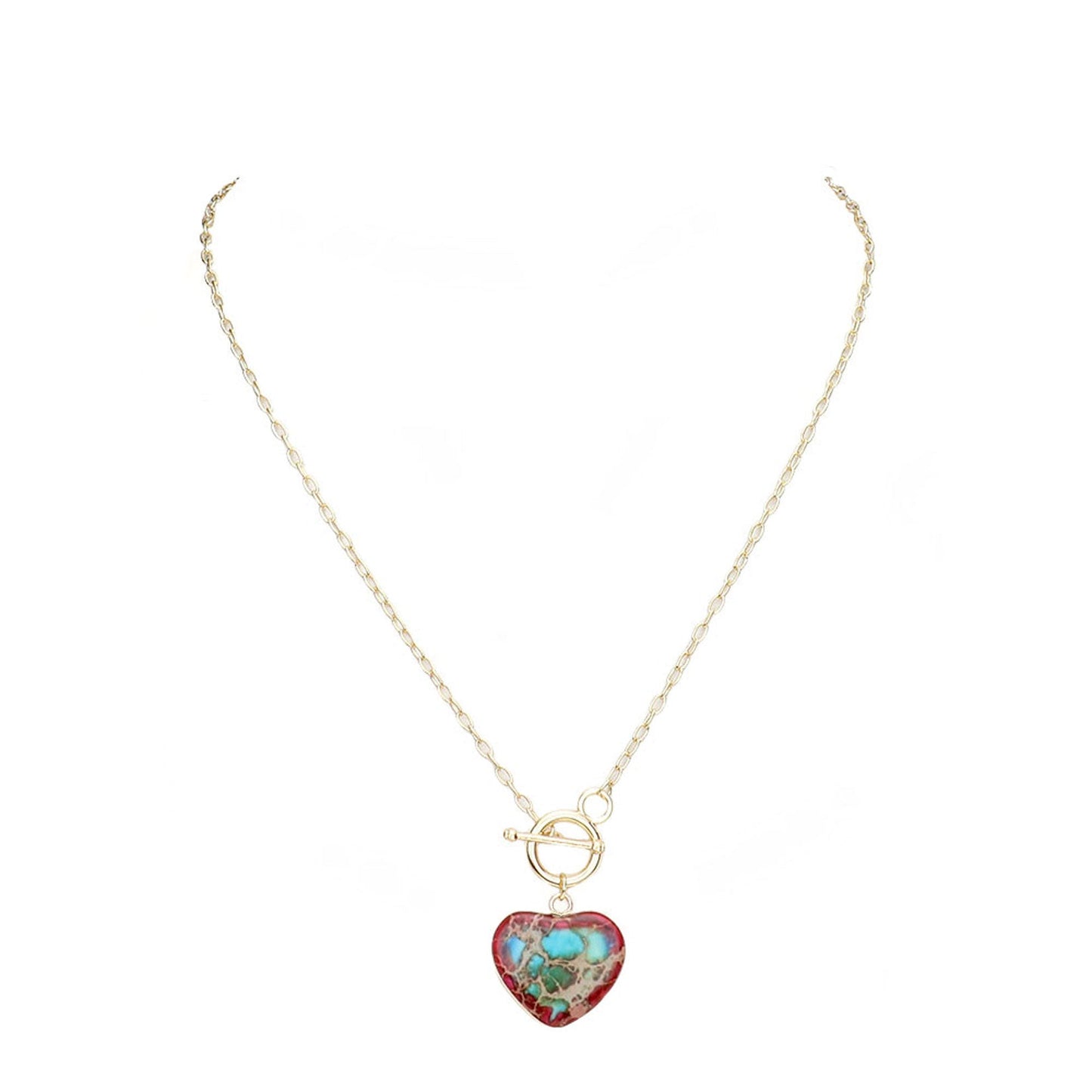 Red Semi Precious Heart Pendant Toggle Necklace, Get ready with these Open Heart Toggle Necklace, put on a pop of color to complete your ensemble. Perfect for adding just the right amount of shimmer & shine and a touch of class to special events. Perfect Birthday Gift, Anniversary Gift, Mother's Day Gift, Graduation Gift.