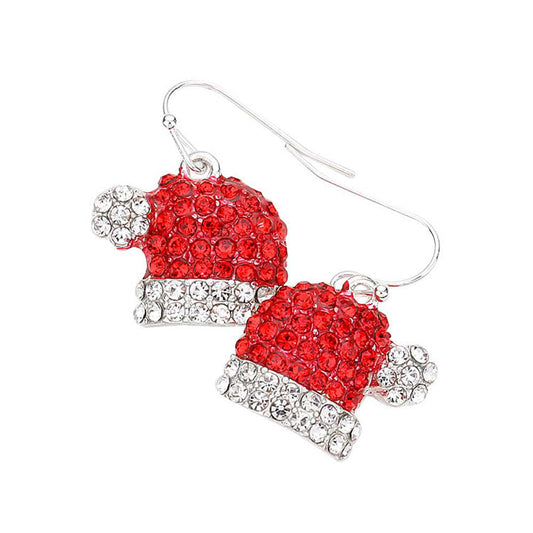 Red Silver Rhinestone Pave Christmas Hat Dangle Earrings, elegance and cuteness becomes you in these lightweight and playful, shiny glamorous Christmas hat dangle earrings, get into the Christmas spirit with these gorgeous handcrafted Christmas hat earrings, they will dangle on your earlobes & bring a smile to those who look at you. Perfect Gift December Birthdays, Christmas, Stocking Stuffers, Secret Santa, BFF, etc. 