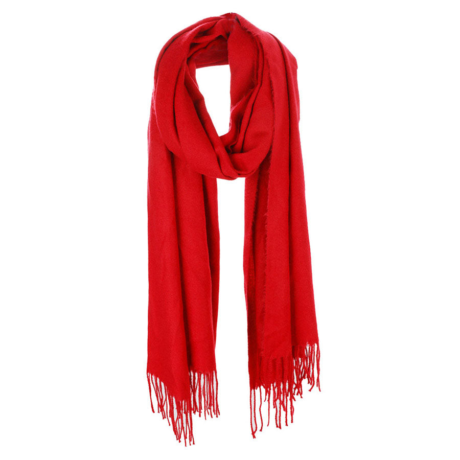 Red Solid Tassel Oblong Scarf, Accent your look with this soft, highly versatile scarf. Great for daily wear in the cold winter to protect you against chill, classic infinity-style scarf & amps up the glamour with plush material that feels amazing snuggled up against your cheeks.