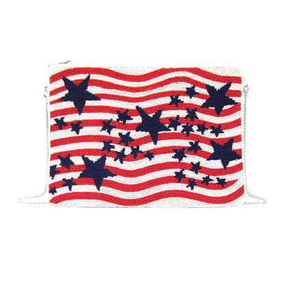 Red Star American USA Flag Seed Bead Crossbody Clutch Bag. This high quality Crossbody Clutch Bag is both unique and stylish. perfect for money, credit cards, keys or coins and many more things, light and gorgeous. perfectly lightweight to carry around all day. Look like the ultimate fashionista carrying this trendy Crossbody Bag!