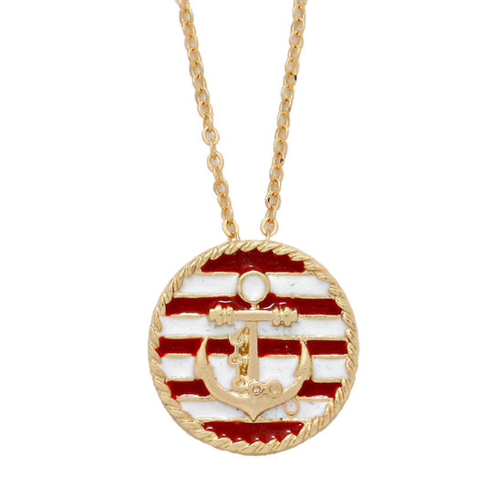 Red Striped Enamel Anchor Pendant Necklace Enamel Anchor Necklace, add a a nautical theme to your outfit with this beautiful anchor necklace, be vacation ready with this cute anchor necklace. Perfect Birthday Gift, Mother's Day Gift, Anniversary Gift, Vacation Getaway, Thank you Gift, Nautical Necklace, Anchor Necklace