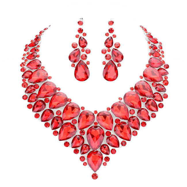 Red Teardrop Cluster Rhinestone Collar Necklace. Beautifully crafted design adds a gorgeous glow to any outfit. Jewelry that fits your lifestyle! Perfect Birthday Gift, Anniversary Gift, Mother's Day Gift, Anniversary Gift, Graduation Gift, Prom Jewelry, Just Because Gift, Thank you Gift.