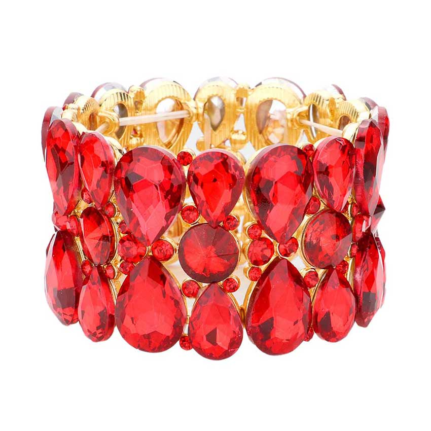 Red Teardrop Crystal Stretch Evening Bracelet, Teardrop have provided a great deal to emulate in the way of shapes, textures, and colors of the jewelry. Get ready with these Stretch Bracelet, put on a pop of color to complete your ensemble. It will make you more eye-catching in ceremony, reception, party, dance and other gorgeous events. Great gift idea for Birthday, Anniversary, Valentines Day or any special occasions.