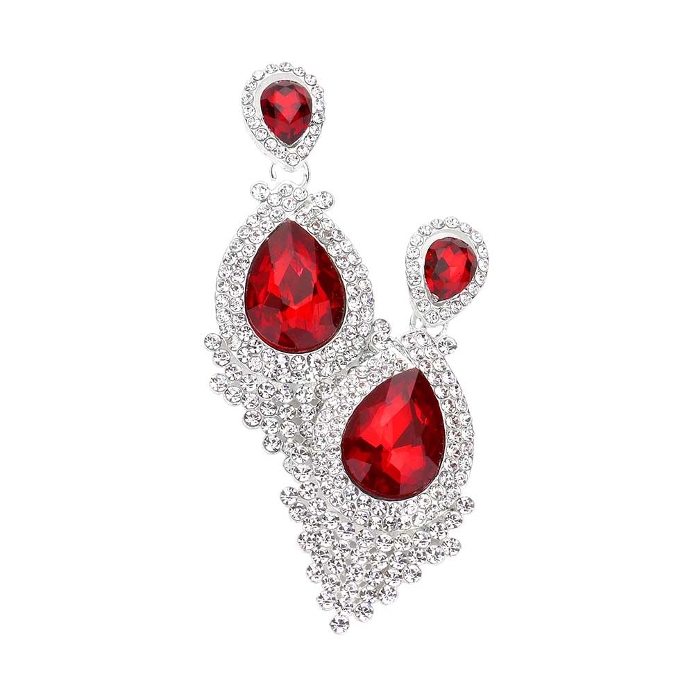 Red Teardrop Stone Accented Dangle Evening Earrings, Beautifully crafted design adds a gorgeous glow to any outfit. Jewelry that fits your lifestyle! luminous Teardrop Stone and sparkling rhinestones give these stunning earrings an elegant look. Perfect Birthday Gift, Anniversary Gift, Mother's Day Gift, Graduation Gift, Prom Jewelry, Just Because Gift, Thank you Gift.