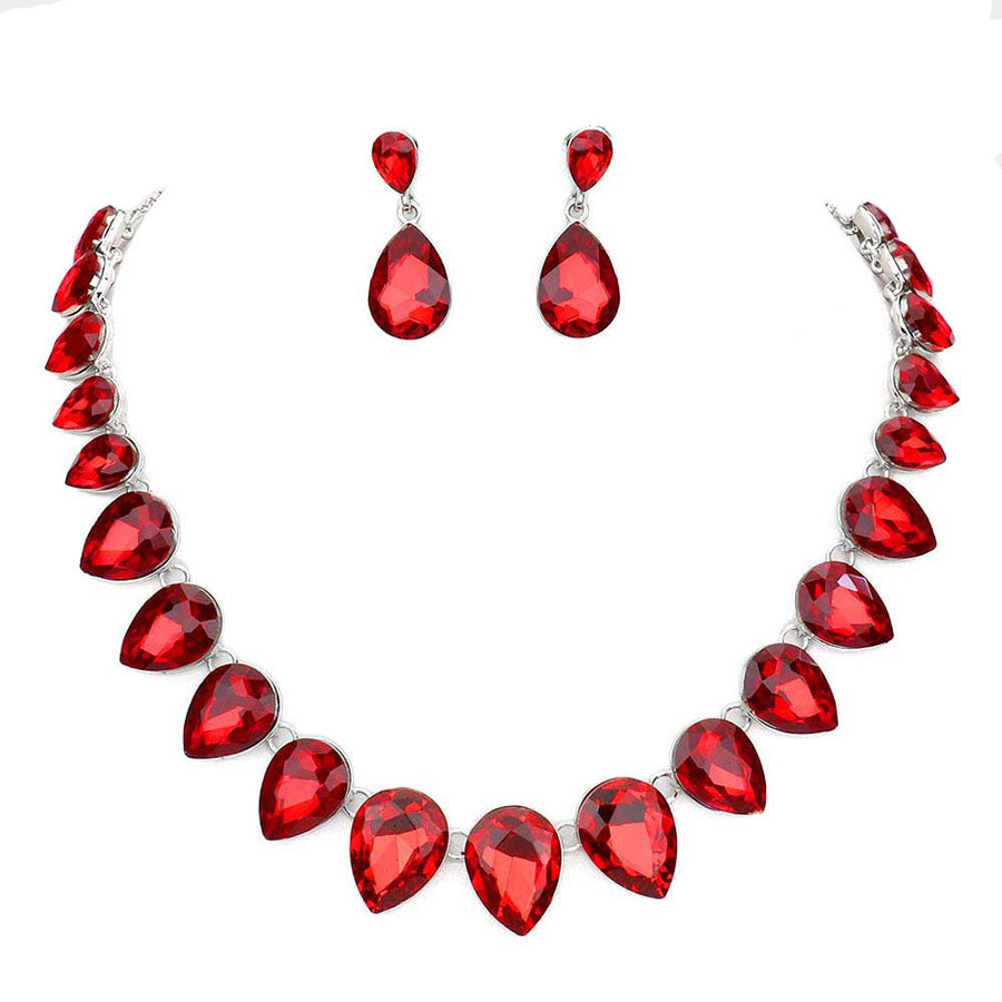 Red Teardrop Stone Link Evening Necklace. Wear together or separate according to your event, versatile enough for wearing straight through the week, perfectly lightweight for all-day wear, coordinate with any ensemble from business casual to everyday wear, the perfect addition to every outfit.