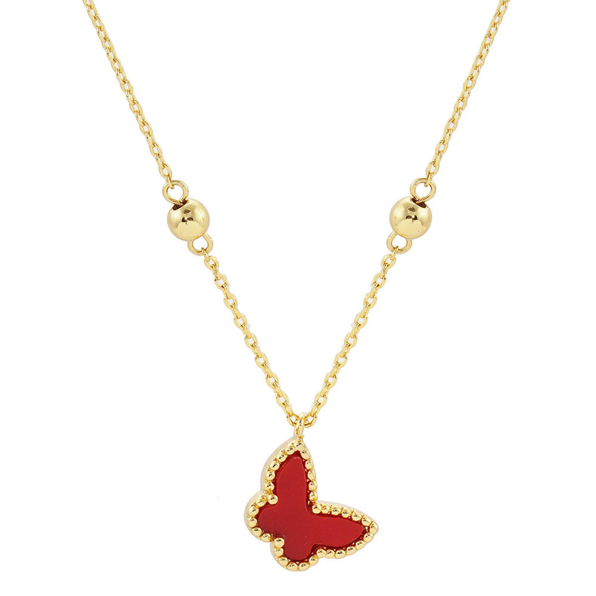 Red Top Gold Dipped Enamel Butterfly Pendant Necklace. Get ready with these Pendant Necklace, put on a pop of color to complete your ensemble. Perfect for adding just the right amount of shimmer & shine and a touch of class to special events. Perfect Birthday Gift, Anniversary Gift, Mother's Day Gift or any special occasion.