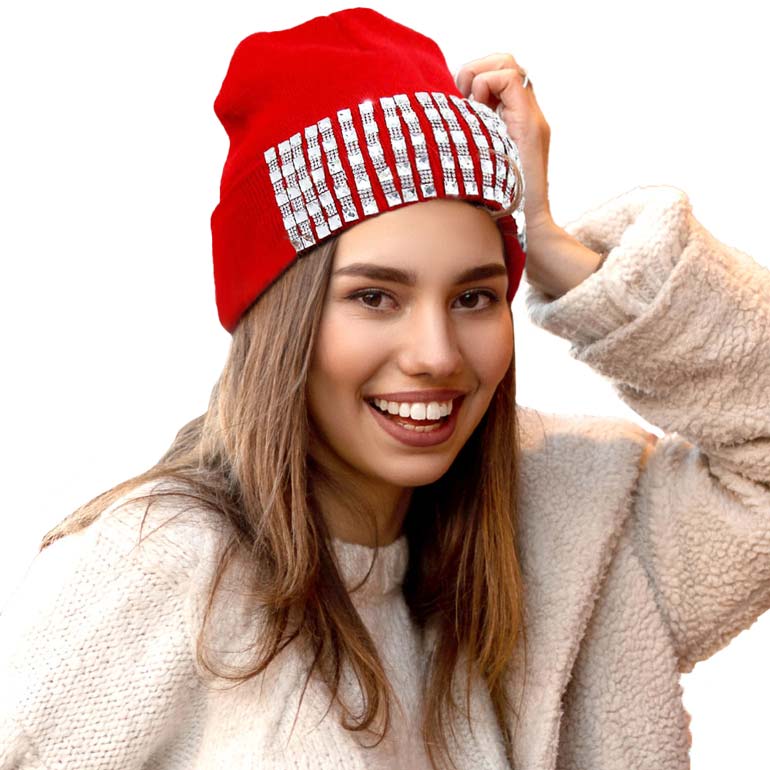 Red Trellis Blinged Acrylic Beanie Hat, before running out the door into the cool air, you’ll want to reach for this toasty beanie to keep you incredibly warm. Accessorize the fun way with this beanie winter hat, it's the autumnal touch you need to finish your outfit in style. Awesome winter gift accessory! Perfect Gift for Birthdays, Christmas, Stocking stuffers, Secret Santa, holidays, anniversaries, Valentine's Day, etc. to your loved ones. Happy Winter!