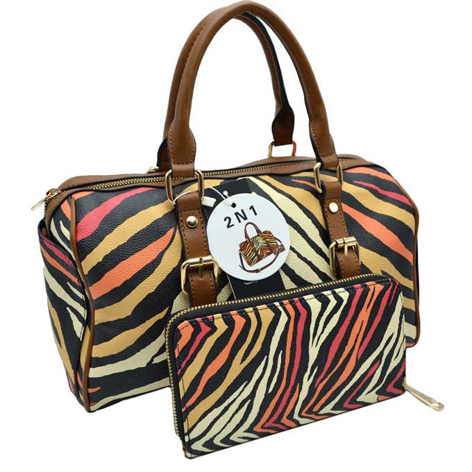 Red Trendy 2 In 1 Zebra Print Dome Satchel Bag Set, is beautifully designed with different colored zebra print that fits any outfit and enriches your look in a stylish way. The big compartment of the bag is more than enough for carrying your daily essentials comfortably. These faux leather bags come with a matching zipper wallet to keep keys, money, makeup, etc, handy things.