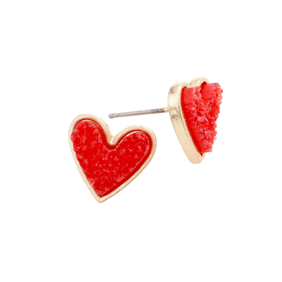 Red Trendy Fashionable Druzy Heart Stud Earrings, put on a pop of color to complete your ensemble. Perfect for adding just the right amount of shimmer & shine and a touch of class to special events. Perfect Birthday Gift, Anniversary Gift, Mother's Day Gift, Graduation Gift.