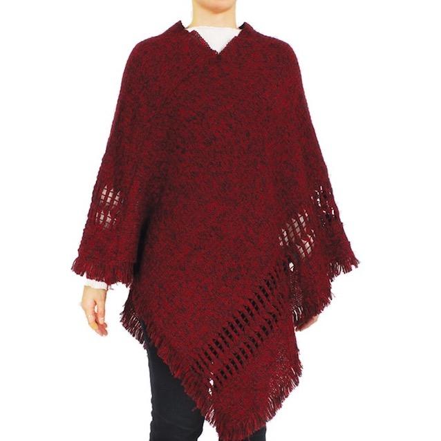 Red Two Tone Detailed Knit Pattern Accented Poncho Outwear Ruana Cover Up, the perfect accessory, luxurious, trendy, super soft chic warm cover, keeps you warm & toasty. You can throw it on over so many pieces elevating any casual outfit! Perfect Gift Birthday, Holiday, Christmas, Anniversary, Wife, Mom, Special Occasion