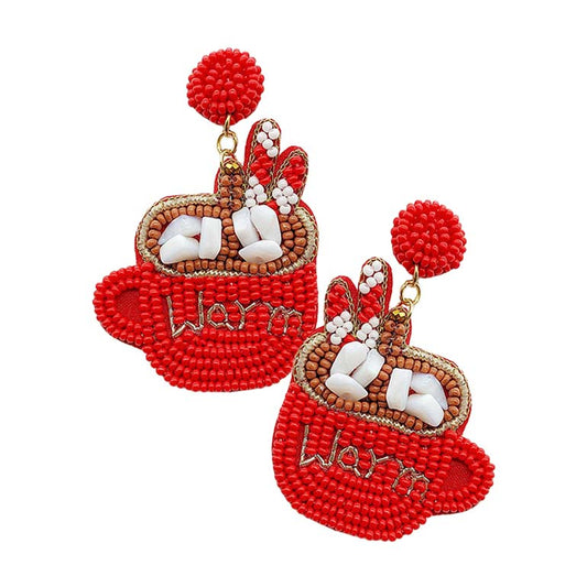 Red Warm Felt Back Beaded Hot Chocolate Dangle Earrings, are nicely designed to show your unique & beautiful outlook with these fruit-themed chocolate dangle earrings. Wear these beautiful warm message earrings to get immediate compliments. Highlight your appearance and grasp everyone's eye at any place. Enhance your attire with these beautiful food-themed felt-back beaded earrings to show off your fun trendsetting style.