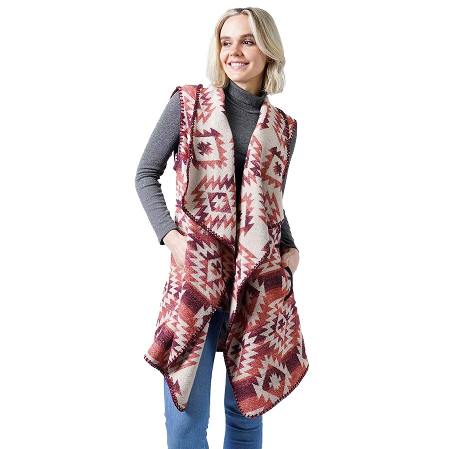 Red Western Patterned Pocket Vest, is a cute and trendy vest for women. Its unique design and color variation make it beautiful. Great for traveling, layering is best so you can take off or put on easily. Style and comfort will go the same way and will make your days awesome! A beautiful gift for Wife, Mom, Birthday, Holiday, Anniversary, Fun Night Out.