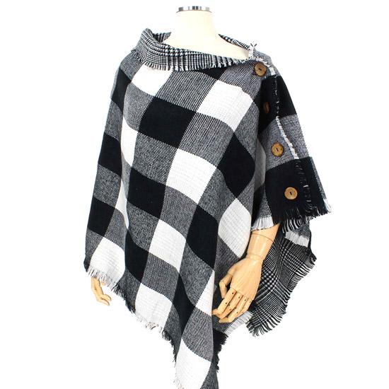 Reversible Buffalo Check Button Poncho Buffalo Check Ruana Poncho Shawl Wrap, the perfect accessory keeps you warm & toasty, throw it many pieces to elevate any casual outfit, versatile with Plaid Button reverse side. Perfect Gift Birthday, Holiday, Christmas, Secret Santa, Anniversary, Valentine's Day, Mom, Wife, Sis