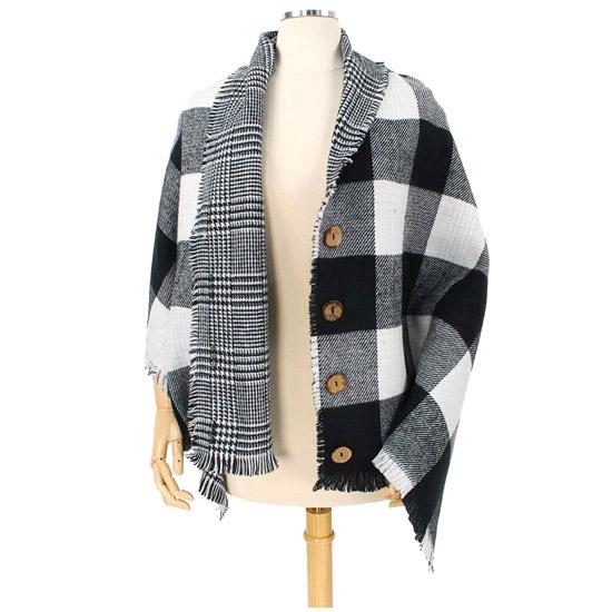 Reversible Buffalo Check Button Poncho Buffalo Check Ruana Poncho Shawl Wrap, the perfect accessory keeps you warm & toasty, throw it many pieces to elevate any casual outfit, versatile with Plaid Button reverse side. Perfect Gift Birthday, Holiday, Christmas, Secret Santa, Anniversary, Valentine's Day, Mom, Wife, Sis