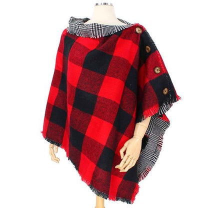 Reversible Buffalo Check Button Poncho Buffalo Check Ruana Poncho Shawl Wrap, the perfect accessory keeps you warm & toasty, throw it many pieces to elevate any casual outfit, versatile with Plaid Button reverse side. Perfect Gift Birthday, Holiday, Christmas, Secret Santa, Anniversary, Valentine's Day, Mom, Wife, Sis