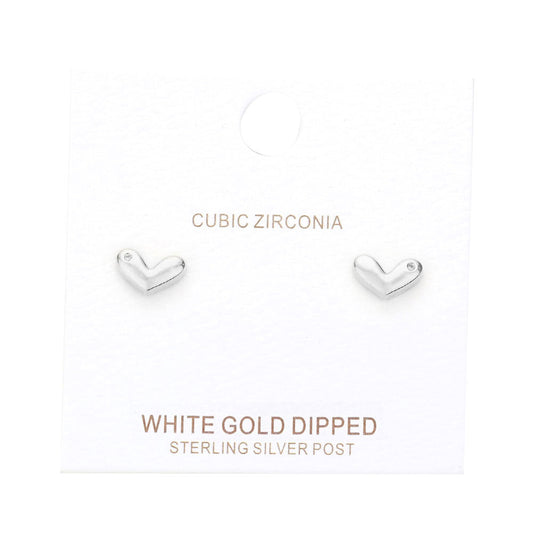 Rhodium White Gold Dipped CZ Embellished Heart Stud Earrings, put on a pop of color to complete your ensemble. Beautifully crafted design adds a gorgeous glow to any outfit Perfect for adding just the right amount of shimmer & shine . Perfect for Birthday Gift, Valentine's Day Gift, Anniversary Gift, Mother's Day Gif.