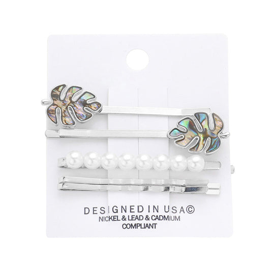 Rhadium 5PCS Abalone Tropical Leaf Pearl Bobby Pin Hair Clips, Complete your look with this set of beautiful imitation-pearl hair clips. The perfect accent for your superb up-do! They make your source more interesting and colorful. Perfect for special occasions, weddings, Prom, Sweet 16, Quinceanera, Graduation, etc.