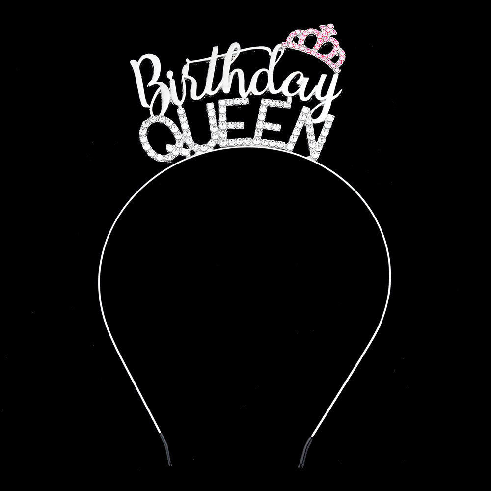 Rhodium Birthday Queen Rhinestone Metal Headband. This beautiful solid color Headband easy to use, light weight, Push back your hair with this exquisite birthday queen headband, spice up any plain outfit! Be ready to receive compliments. Be the ultimate trendsetter wearing this message themed chic headband with all your stylish outfits! Very beautiful accessory for ladies, For occasions: parties, birthdays, weddings, festivals, dances, celebrations, ceremonies, gift and other daily activities.