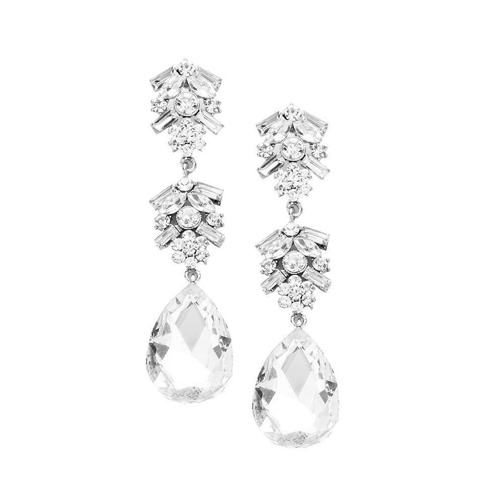 Rhodium Chunky Pear Crystal Floral Evening Drop Earrings, put on a pop of color to complete your ensemble. Perfect for adding just the right amount of shimmer & shine and a touch of class to special events. Perfect Birthday Gift, Anniversary Gift, Mother's Day Gift, Graduation Gift.