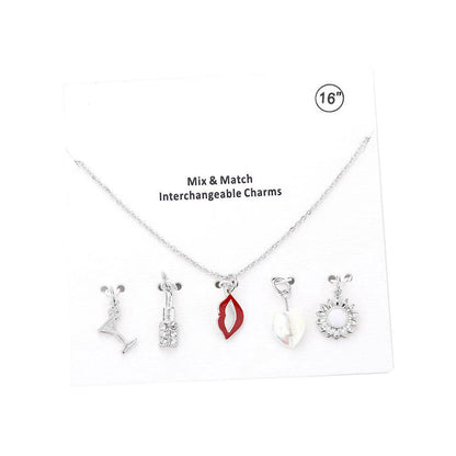 Rhodium Cocktail Rhinestone Embellished Lipstick Lips Heart Pearl Sunflower Interchangeable Pendant Necklace, Get ready with these Rhinestone Embellished Lipstick Lips Heart Pearl Sunflower Interchangeable Pendant Necklace, put on a pop of color to complete your ensemble. Perfect for adding just the right amount of shimmer & shine and a touch of class to special events. Perfect Birthday Gift, Anniversary Gift, Mother's Day Gift, Graduation Gift.