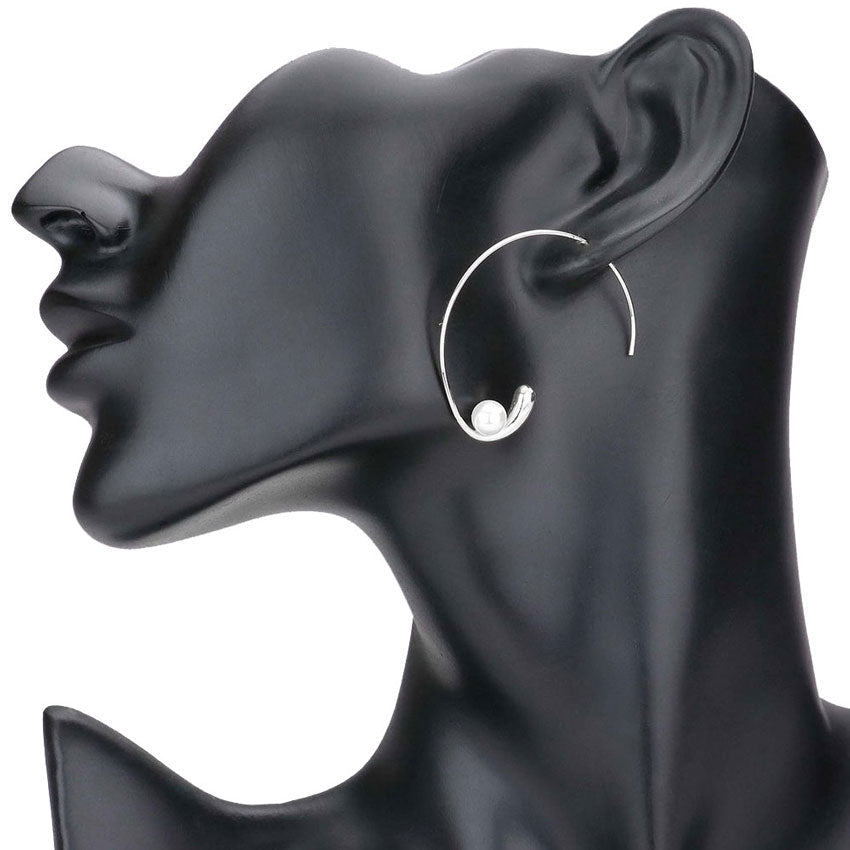 Rhodium Cream Pearl Accented Metal Hoop Earrings. Get ready with these earrings, put on a pop of color to complete your ensemble. Perfect for adding just the right amount of shimmer & shine and a touch of class to special events.This beautiful pearl themed Collection earrings makes a perfect Birthday Gift, Mother’s Day Gift, Graduation Gift, Thank you Gift.