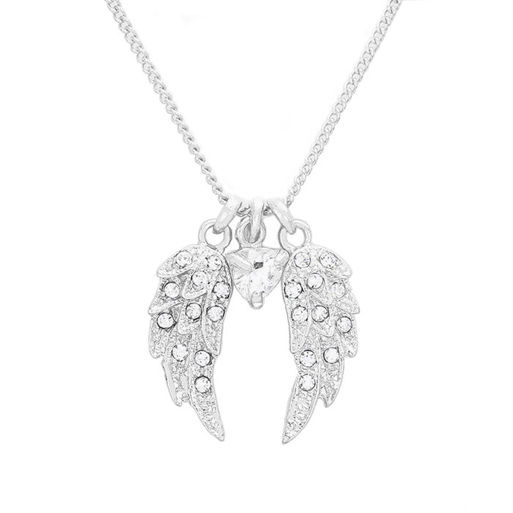Rhodium Crystal Wing Heart Bead Pendant Necklace, put on a pop of color to complete your ensemble. Perfect for adding just the right amount of shimmer & shine and a touch of class to special events. Perfect Birthday Gift, Anniversary Gift, Mother's Day Gift, Graduation Gift.