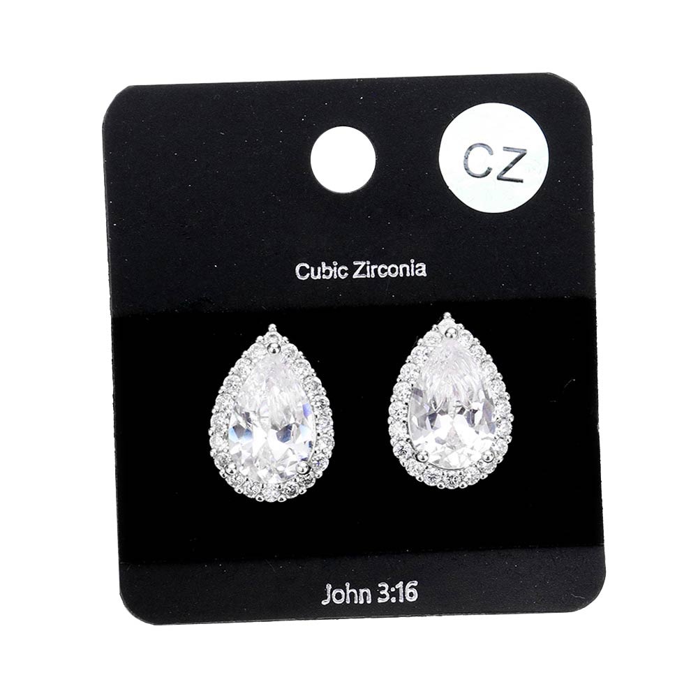 Rhodium Cubic Zirconia Teardrop Crystal Rhinestone Stud Earrings, are cute and beautifully crafted earrings that dangle on your earlobes with a perfect glow to make you stand out and show your unique and beautiful look everywhere on special occasions. Put on a pop of color to complete your special day ensemble in an attractive way.