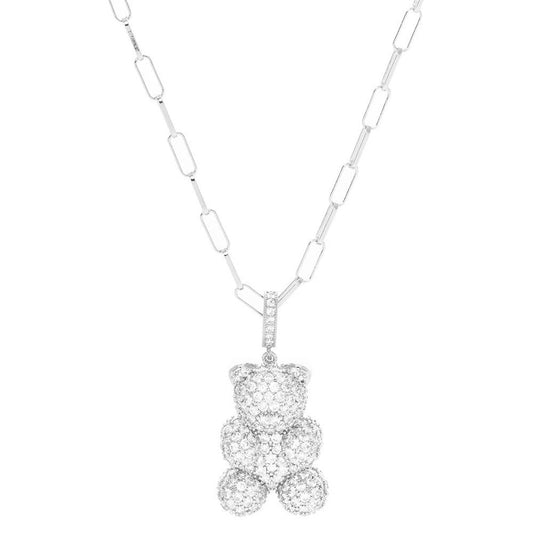 Rhodium Dipped CZ Embellished Metal Bear Pendant Necklace, Wear together or separate according to your event, versatile enough for wearing straight through the week, perfectly lightweight for all-day wear, coordinate with any ensemble from business casual to everyday wear, the perfect addition to every outfit. 