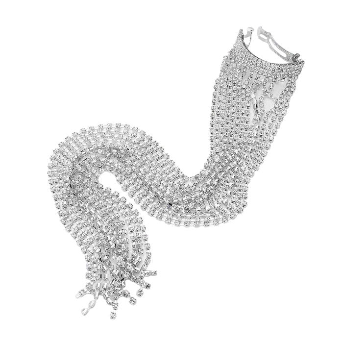 Rhodium Fashionable Rhinestone Fringe Barrette. Accent your hairstyle with the sparkling look of this chic bow barrette. It is a great accessory to embellish a Brides Hairstyle, bridesmaid’s hair, to add a touch of stylishness when wearing a Sunday dress, to enhance the look of a pageant outfit, or to stand out as the birthday girl. Prom, Graduation, Sweet 16.