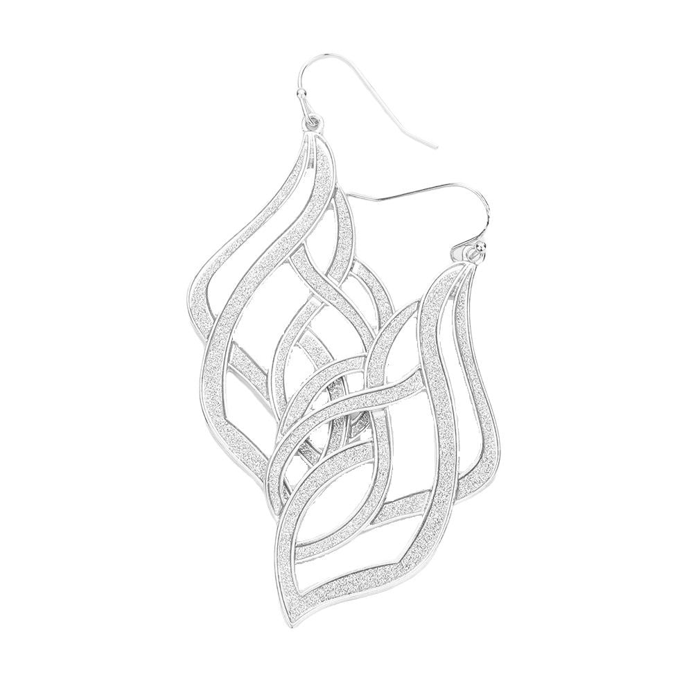 Rhodium Glittered Abstract Wavy Metal Detailed Special Occasion Dangle Earrings, adds beautiful glow & eye-catching style to any outfit, coordinate these earrings with any ensemble. Ideal for parties, special events, holidays. Perfect Gift for Birthdays, Anniversary, Mother's Day, Easter, Christmas, Valentines Day, Just Because