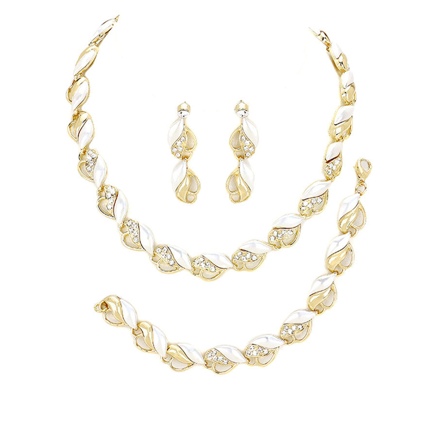 Rhodium Gold 3PCS Crystal Rhinestone Marquise Necklace Set. Stunning jewelry sets suits any style and occasion wear over your favorite tops and dresses this season!  Adds the perfect accent to your wardrobe. A timeless treasure designed to accent the neckline adds a gorgeous stylish glow to any outfit style, jewelry that fits your lifestyle! This piece is versatile and goes with practically anything! A fabulous gift, ideal for your loved one or yourself.