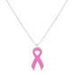 Rhodium Gold Dipped Enamel Pink Ribbon Pendant Necklace. Beautifully crafted design adds a gorgeous glow to any outfit. Jewelry that fits your lifestyle! Perfect Birthday Gift, Anniversary Gift, Mother's Day Gift, Anniversary Gift, Graduation Gift, Prom Jewelry, Just Because Gift, Thank you Gift.