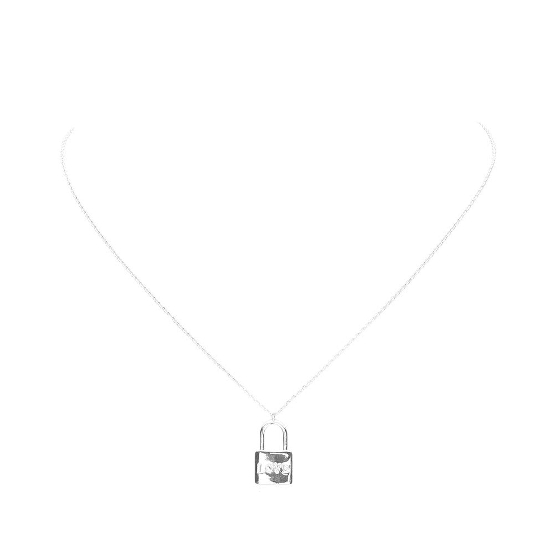 Rhodium Love White Gold Dipped Metal Lock Pendant Necklace, Get ready with these Pendant Necklace, put on a pop of color to complete your ensemble. Perfect for adding just the right amount of shimmer & shine and a touch of class to special events. Perfect Birthday Gift, Valentine's Gift, Anniversary Gift, Mother's Day Gift.